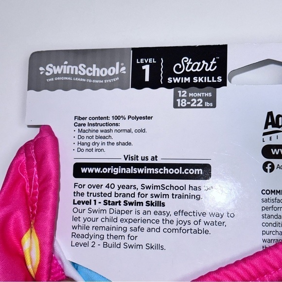 Swim School Girl’s Reusable Swim Diaper Size 12 Months 18/22 LBS. Ruffles NWT - Picture 6 of 9